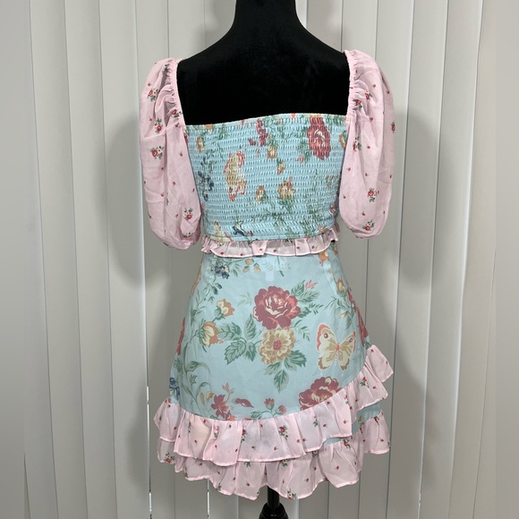 DOLLS KILL x HOLLY HOBBIE Pat A Cake Floral Print Chiffon Skirt Set Pink Size S - Picture 3 of 6